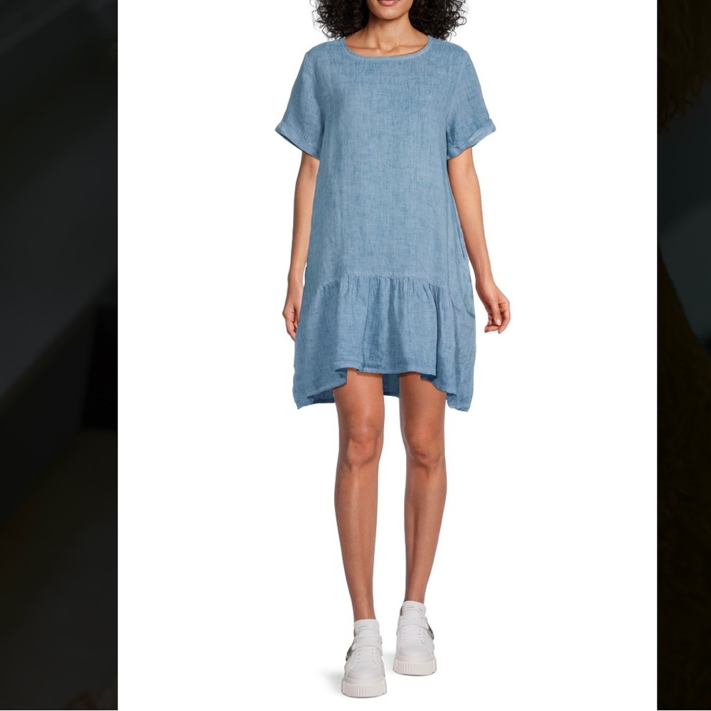 NWT Saks Fifth Avenue Linen Mini Shift Dress in Denim